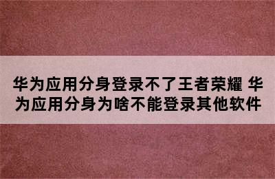 华为应用分身登录不了王者荣耀 华为应用分身为啥不能登录其他软件